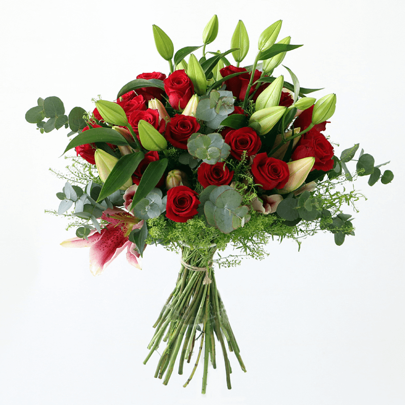 red rose and lily bouquet red rose and white lily bouquet
