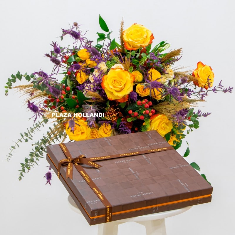 5 (10) flower bouquet with chocolate box