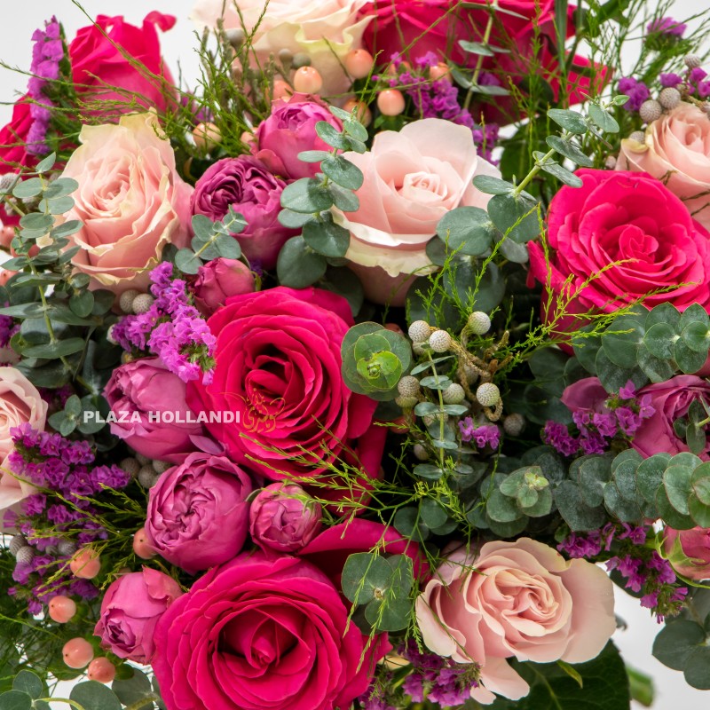 4 close up of pink and purple flower bouquet