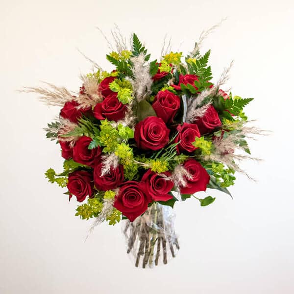 My Love Red roses, pampas grass in a bouquet