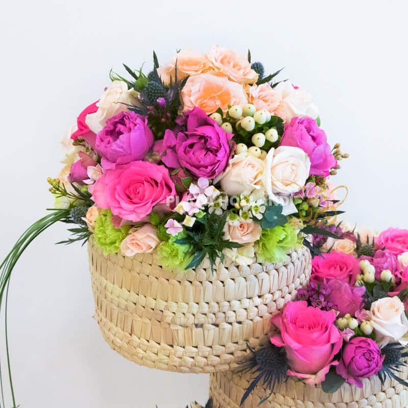 M 04 Clos eup of basket flower arrangement