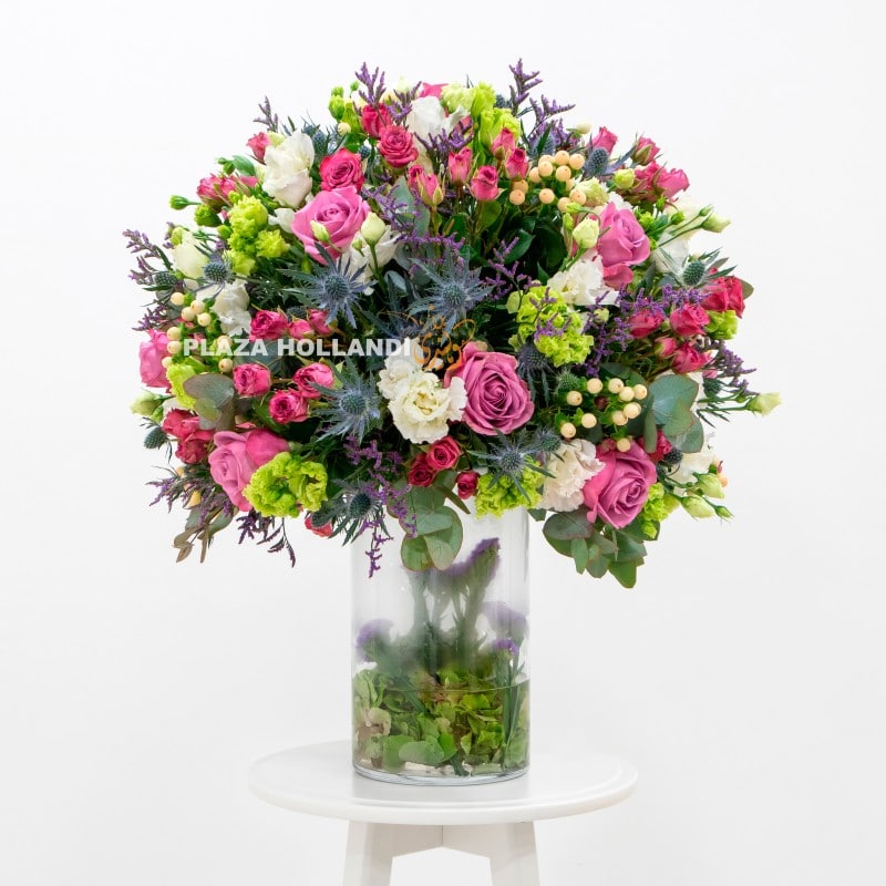 7 Purple, green and white flower arrangement