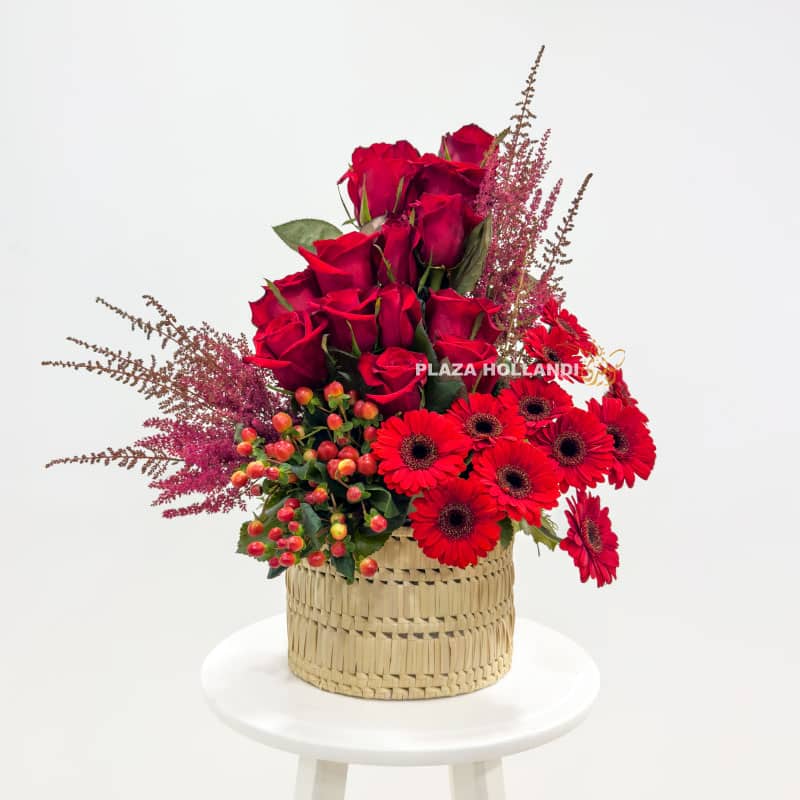 1.4 Red flower arrangement in a basket
