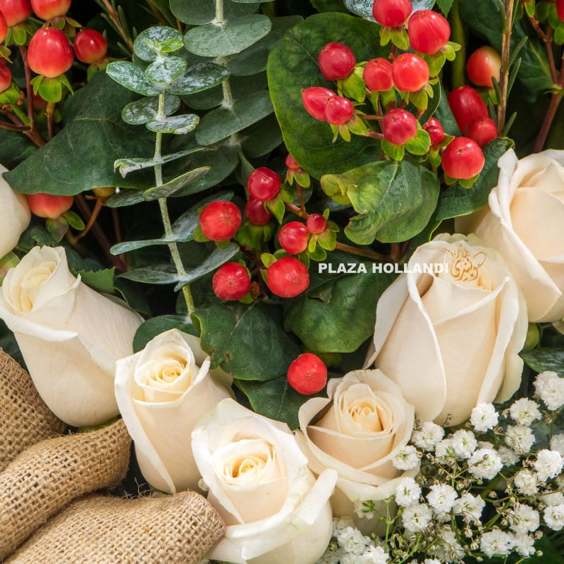 10.6 close up of white roses and hypericum