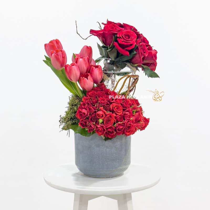 2 Red Flower arrangement in a pot