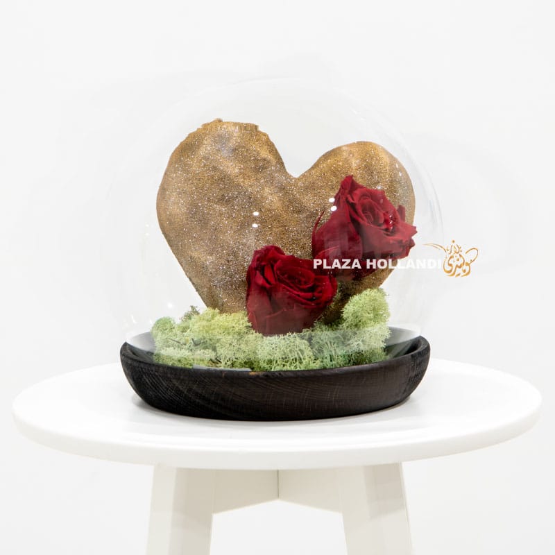 2 Wooden heart with preserved rose