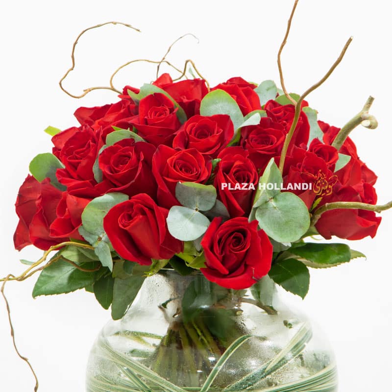 5.2 Mixed flower bouquet of red roses and eucalyptus
