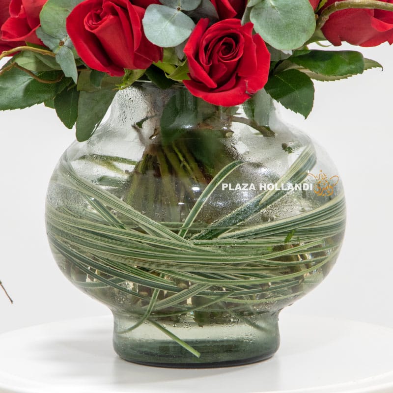5.3 Mixed flower bouquet of red roses and eucalyptus