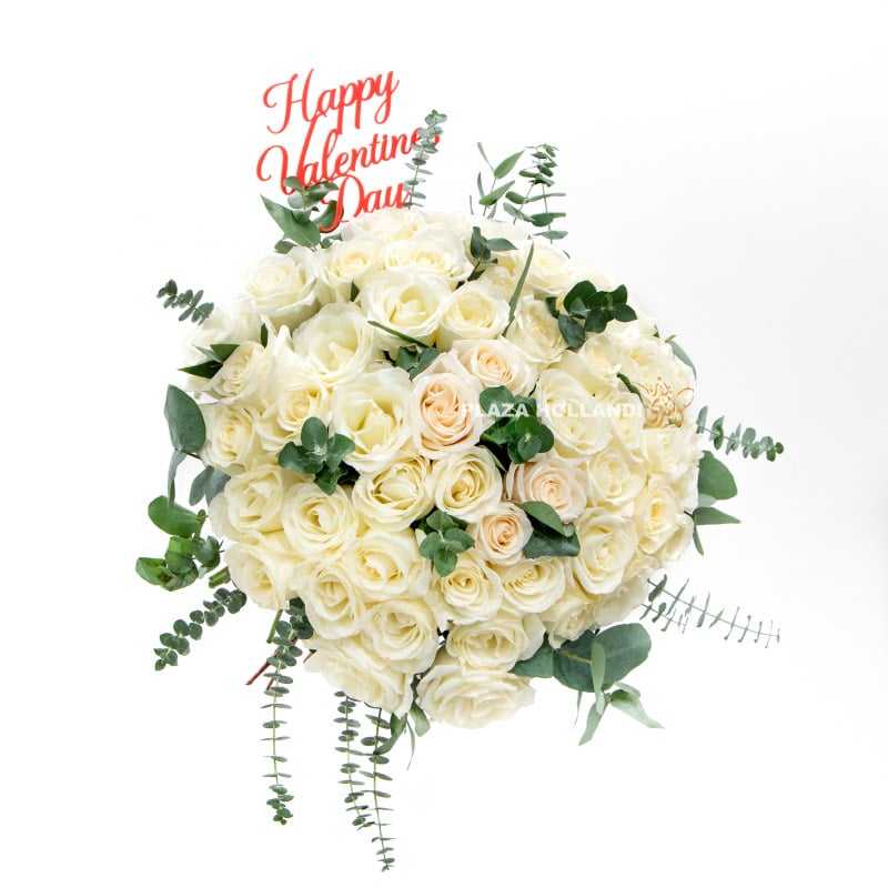 Valentine's day bouquet White roses bouquet with Valentine's Day sign