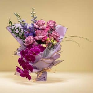 Royal Purple Mist - Roses Phalaenopsis Limonium Delphinium